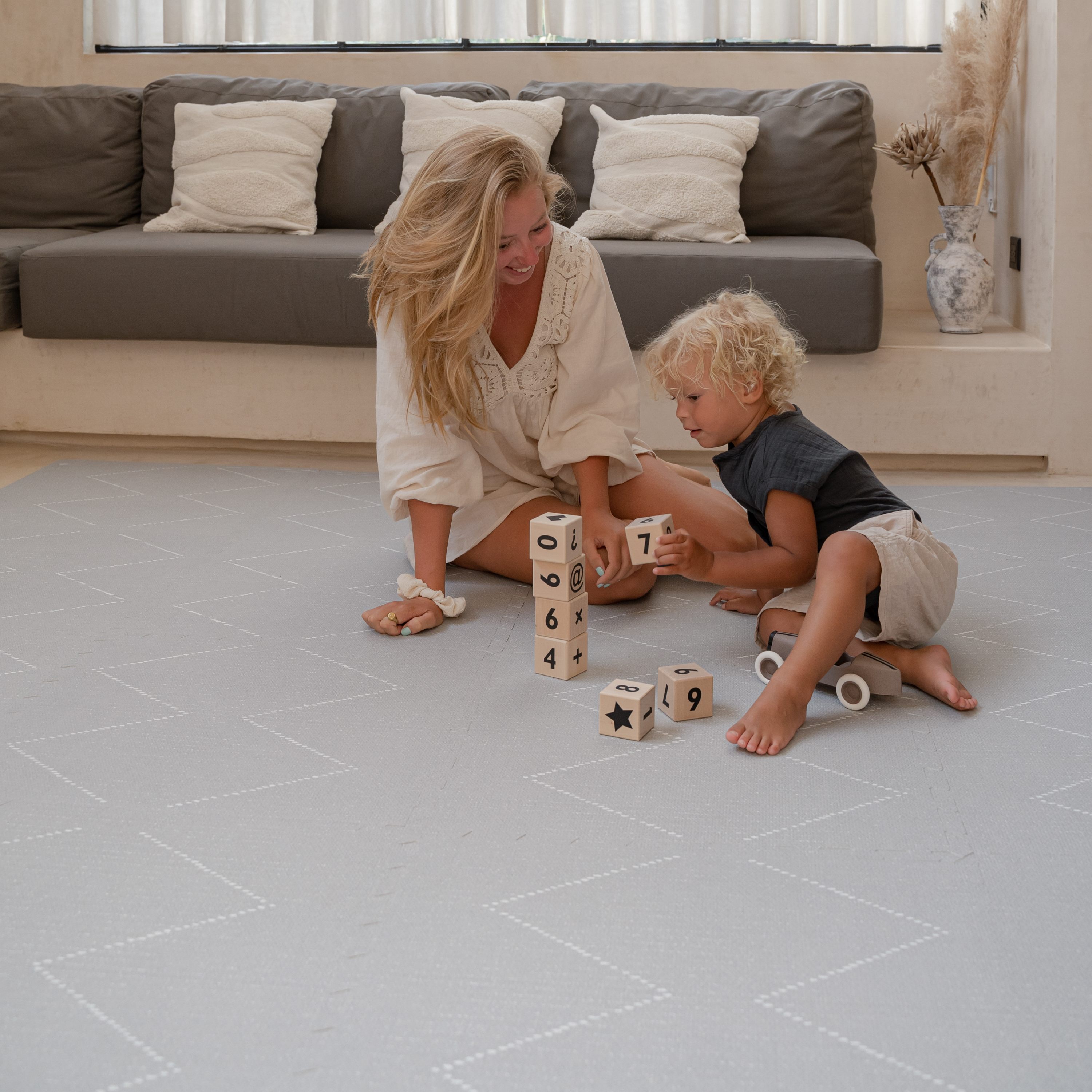 Toddlekind Haven Foam Play Mat | Tulum Collection - Stone, 4X6.