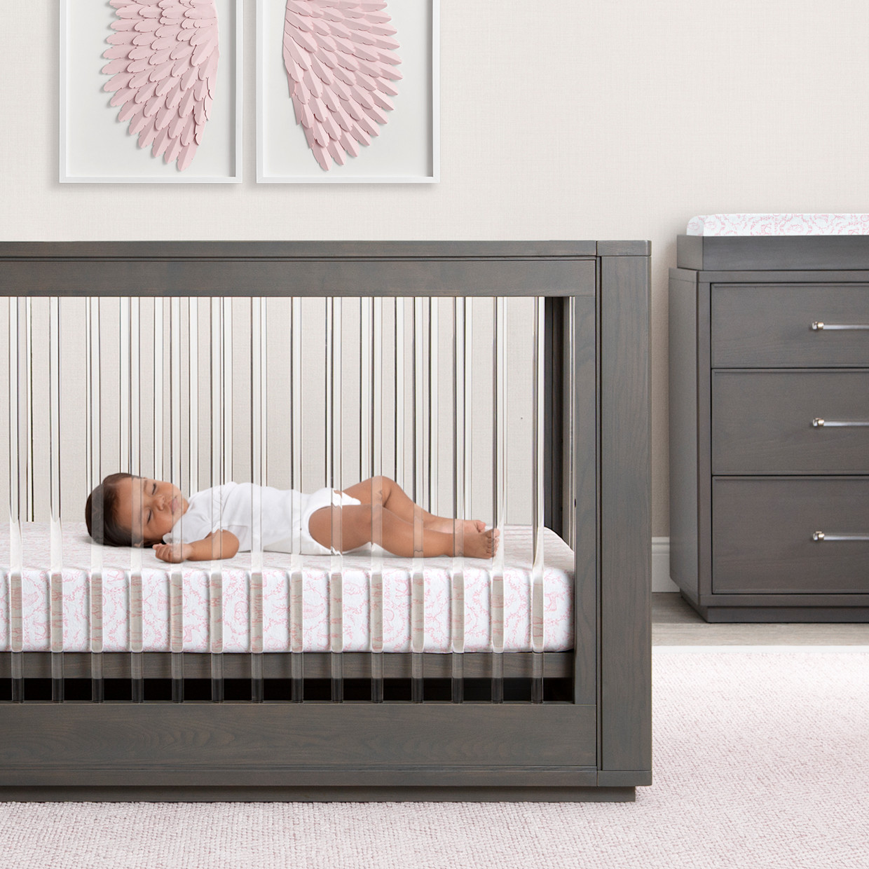 Bellini Organic Jersey Cotton Crib Sheet and Changing Pad Cover Set - Woodland Pink.