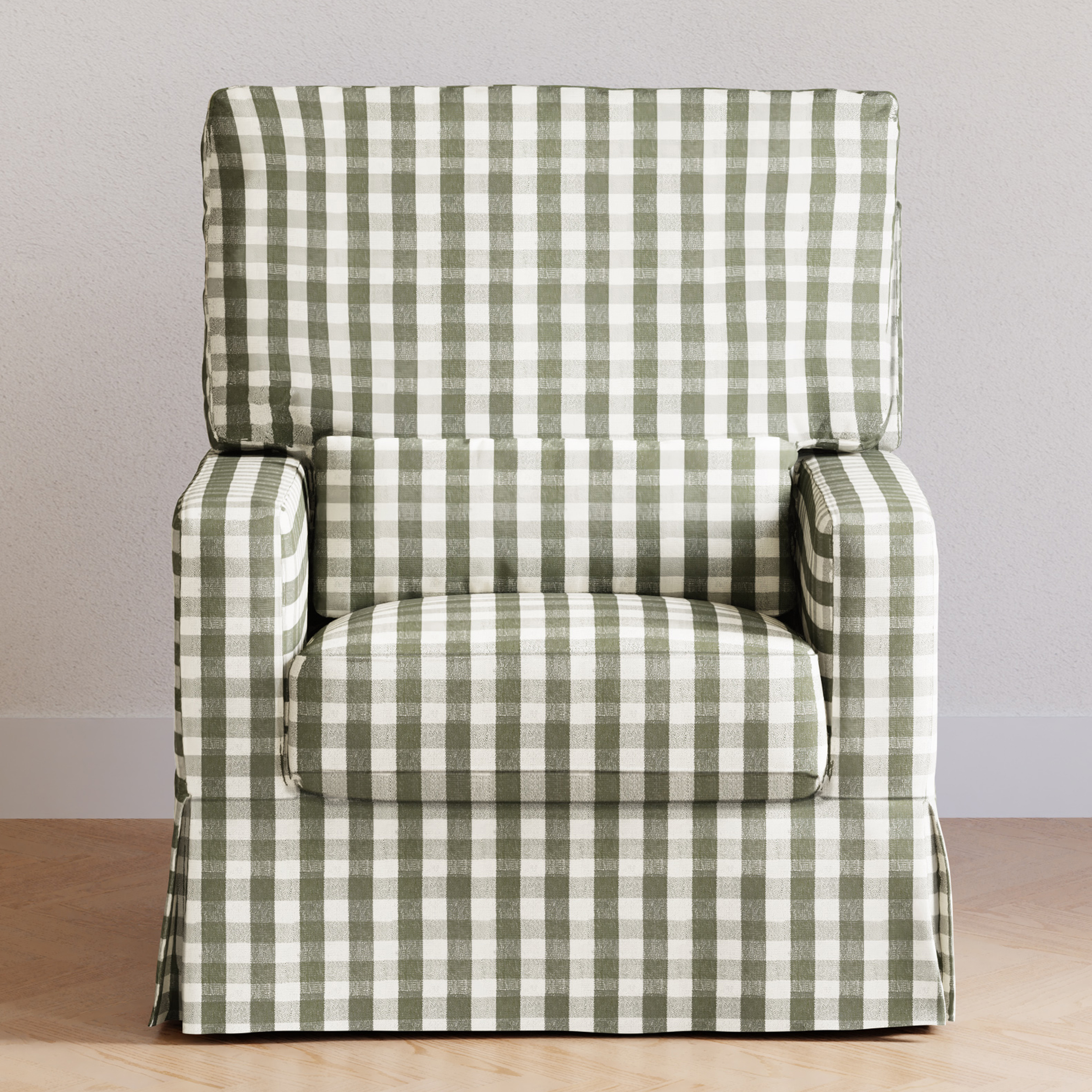 Namesake Crawford Pillowback Comfort Swivel Glider - Moss Green Gingham.