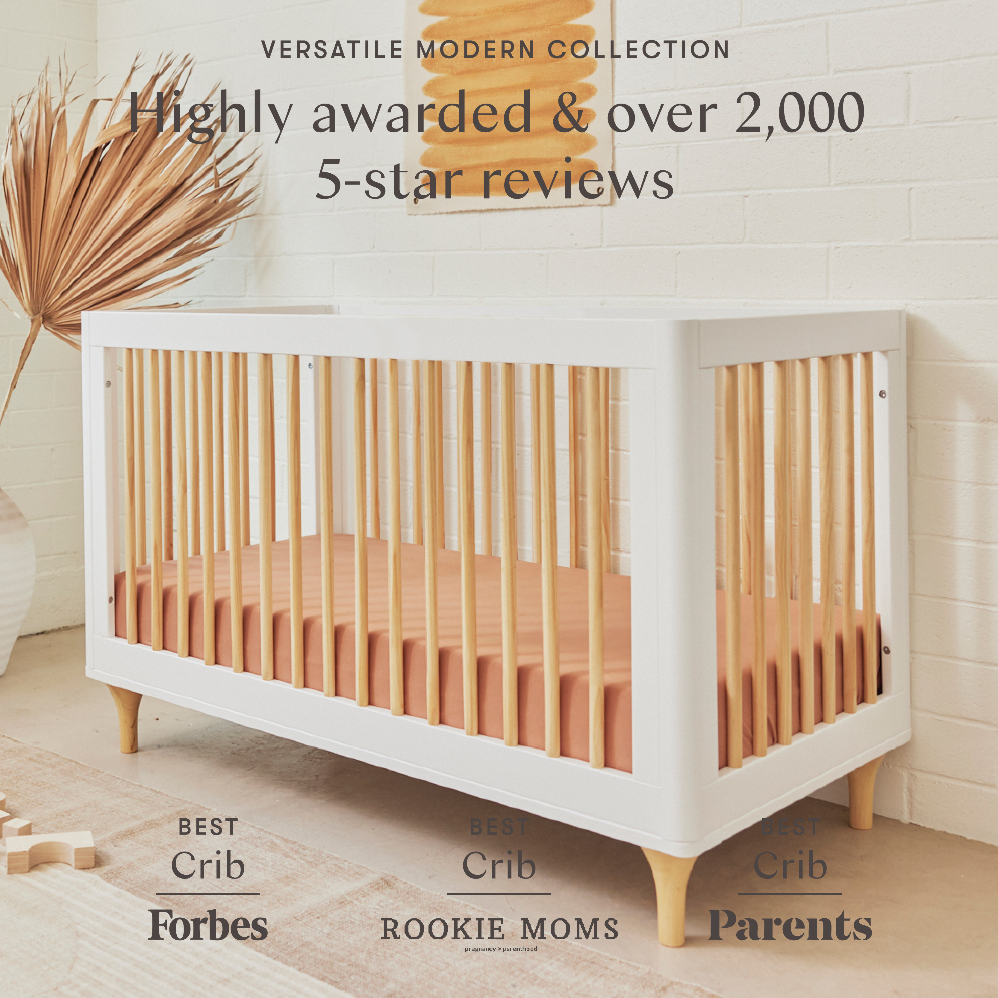 babyletto Lolly 3-in-1 Convertible Crib with Toddler Bed Conversion Kit - White/Natural.