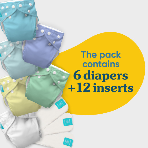 Charlie Banana One-size Reusable Cloth Diapers with 12 Reusable Inserts (6 Pack) - Unisex Pastel.