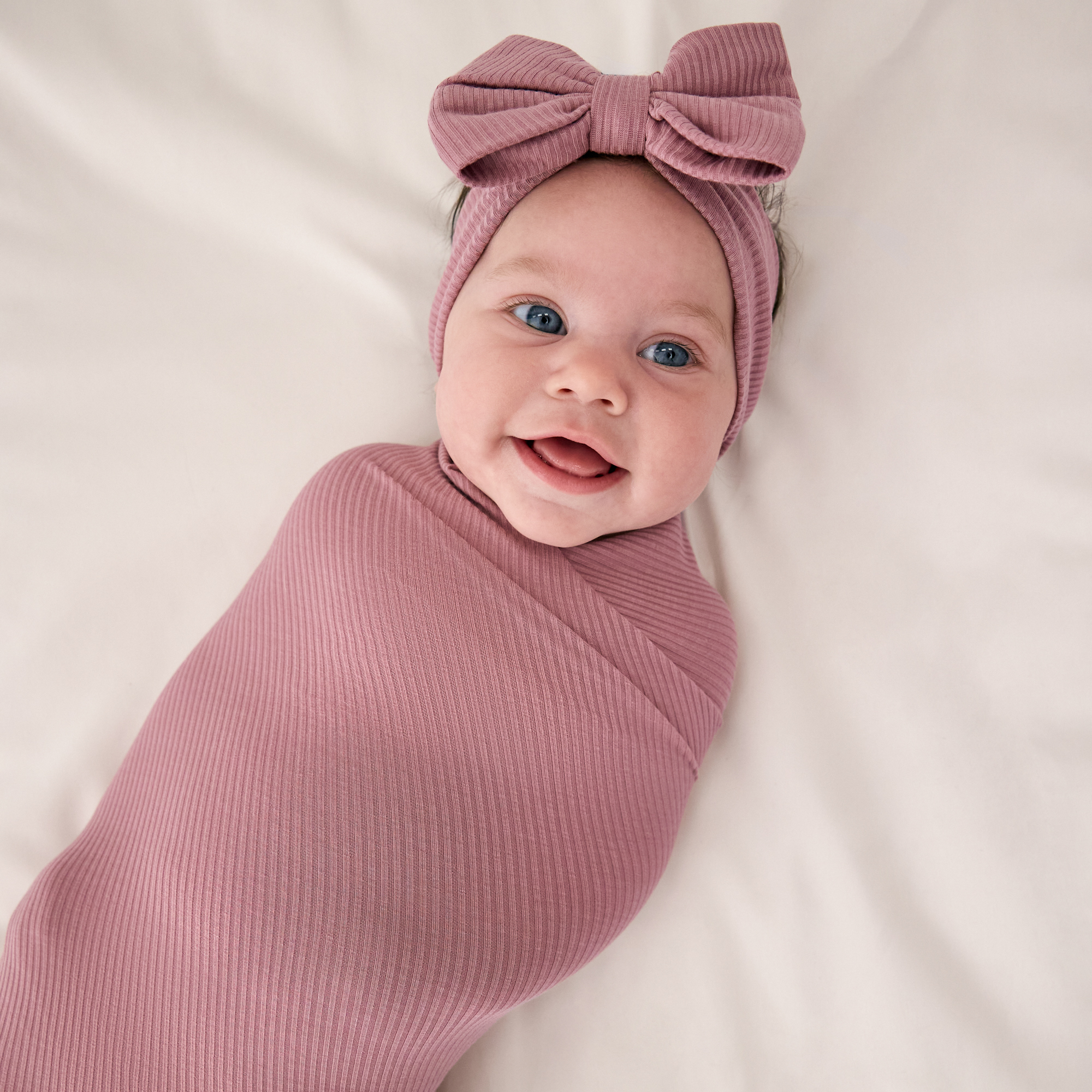 Little Sleepies Swaddle & Luxe Bow Headband Set - Rosewood, One Size.