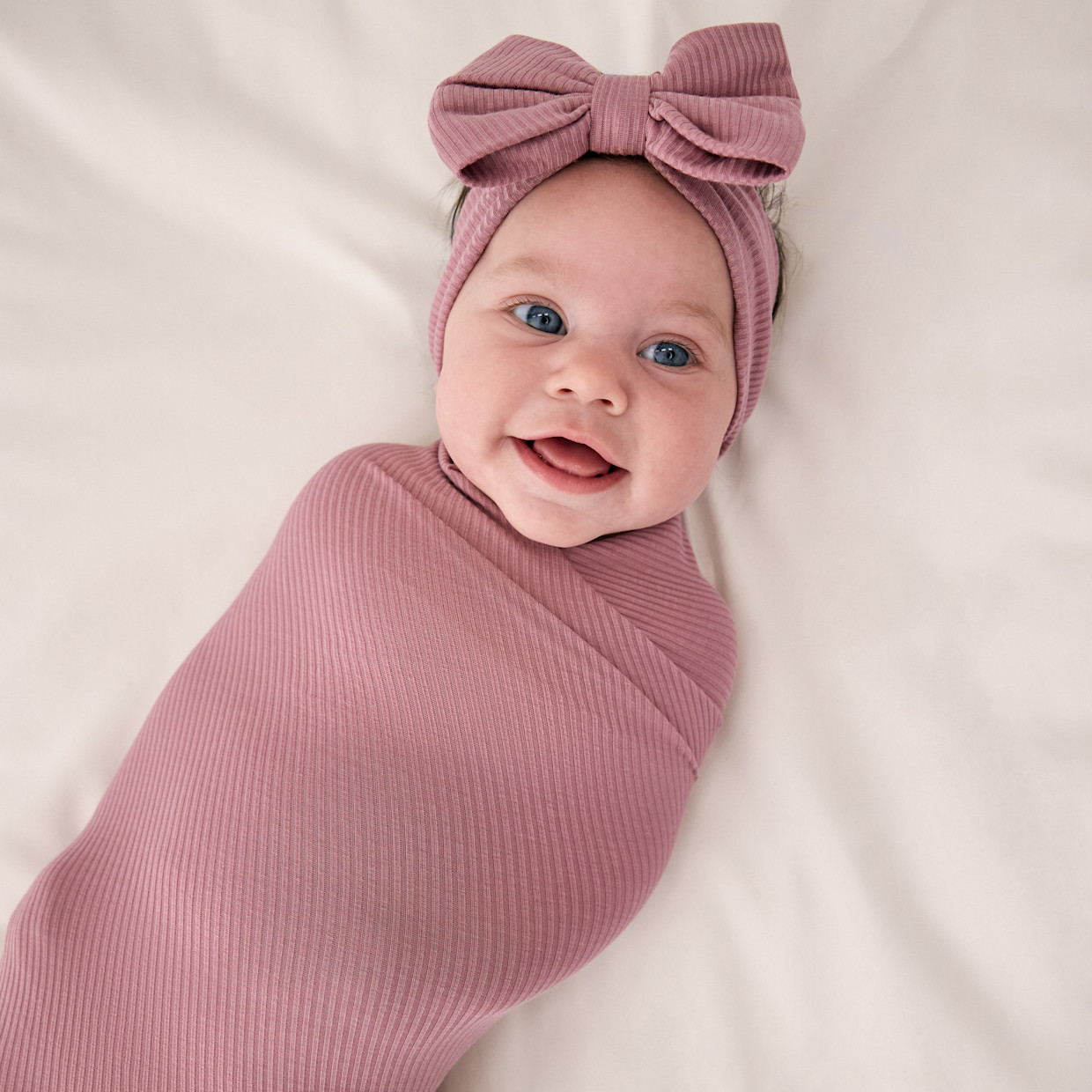 Little Sleepies Swaddle & Luxe Bow Headband Set - Rosewood, One Size.