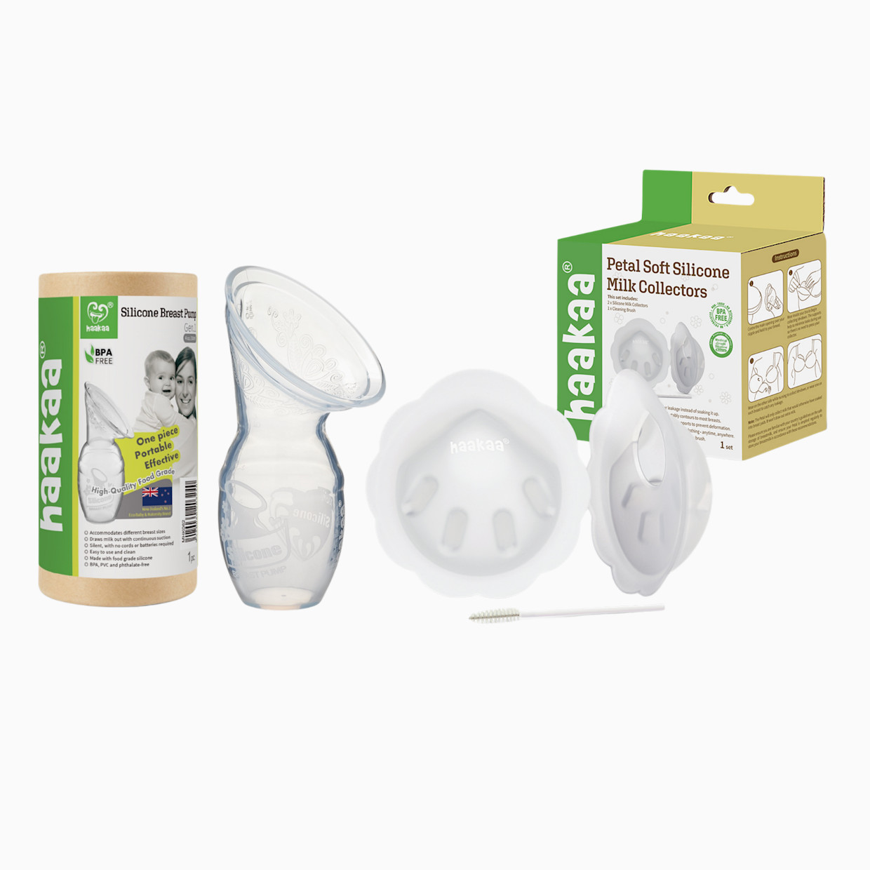 Haakaa Silicone Breast Pump and Petal Soft Milk Collector Bundle.