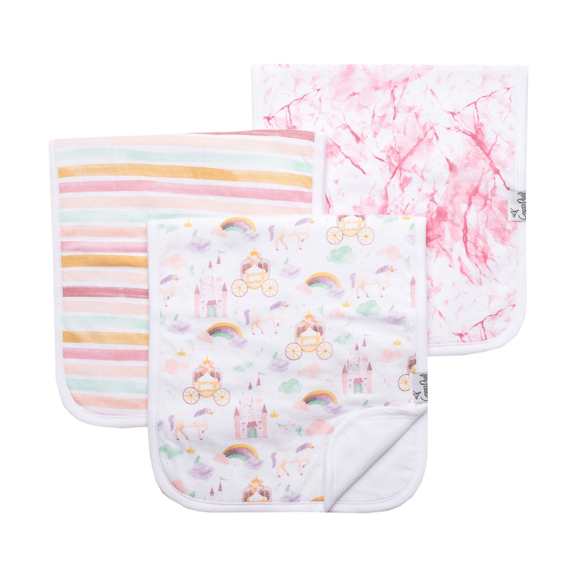 Copper Pearl Premium Baby Burp Cloths - 3-Pack Large Cotton Burp Cloths, Extra Soft Spit Up Rags with 3 Absorbent Layers, Perfect for Baby Girl Gifts (21" x 10" Size, Enchanted Set)
