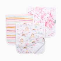 Copper Pearl Premium Baby Burp Cloths - 3-Pack Large Cotton Burp Cloths, Extra Soft Spit Up Rags with 3 Absorbent Layers, Perfect for Baby Girl Gifts (21" x 10" Size, Enchanted Set)