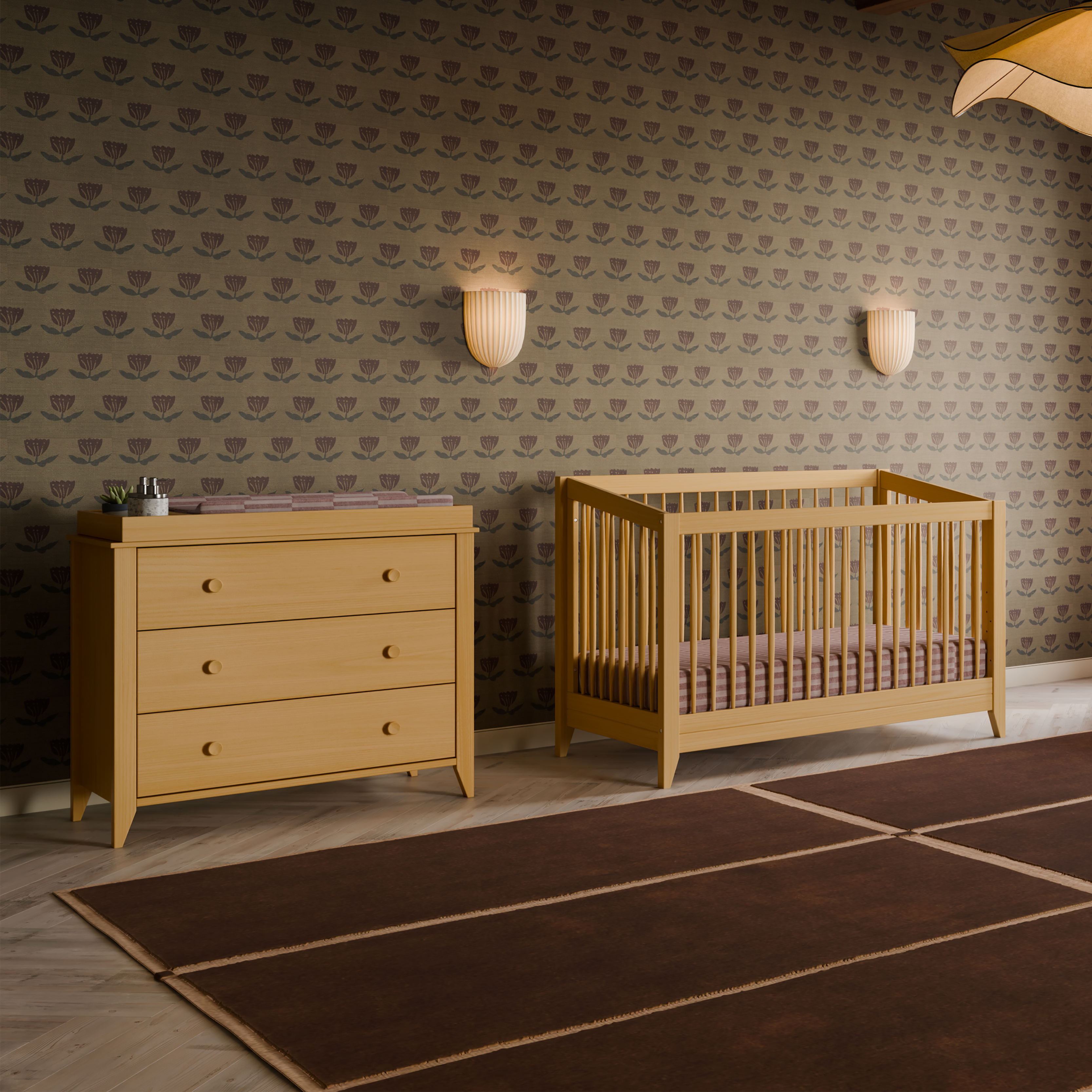 babyletto Sprout 3-Drawer Changer Dresser with Removable Changing Tray - Honey.