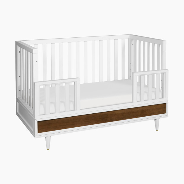 babyletto Eero 4-in-1 Convertible Crib with Toddler Bed Conversion Kit - White / Natural Walnut.