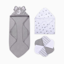 Momcozy Cute Elephant Hooded Baby Towel- 8 Piece Bath Essential, 2 x Towels and 6 x Wash Cloth Set- Perfect Shower Gift for Boys or Girls - Soft and Comfort for Newborn, Infant and Toddler