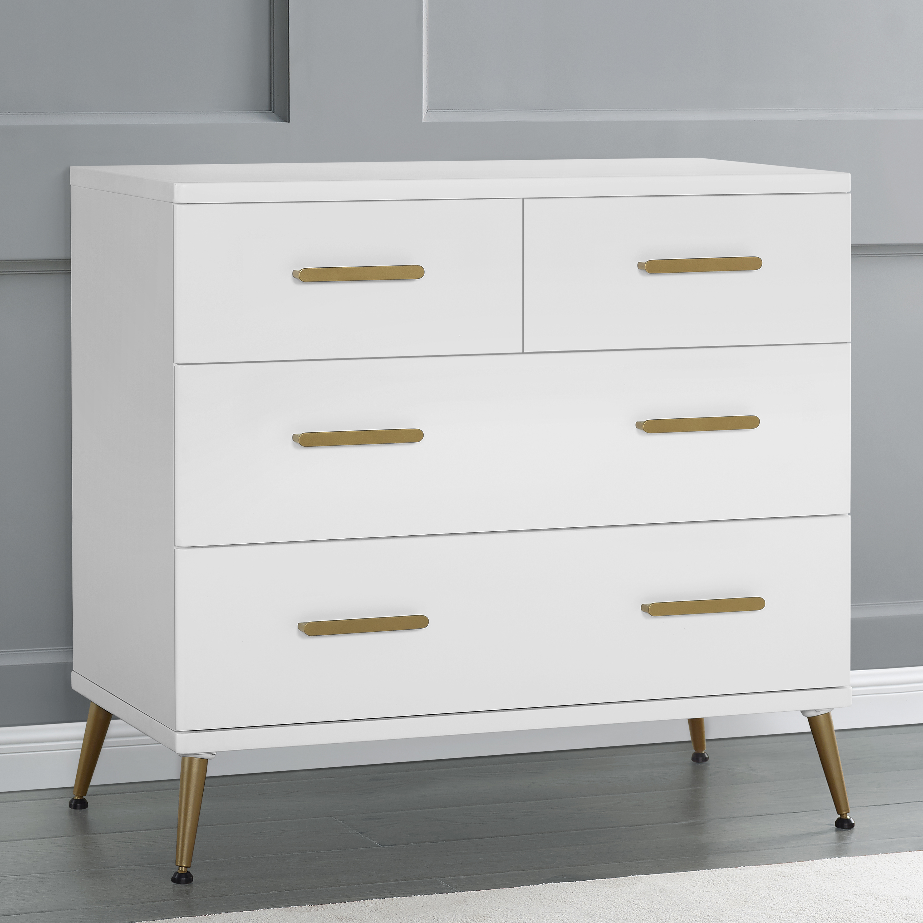 Delta Children Sloane 4 Drawer Dresser with Changing Top - Bianca White/Melted Bronze.