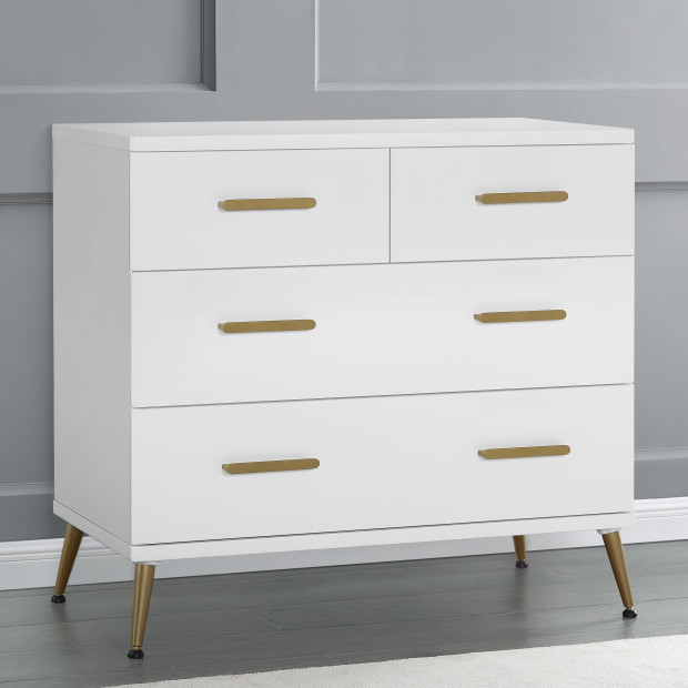 Delta Children Sloane 4 Drawer Dresser With Changing Top - Bianca White/Bronze.