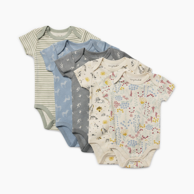 Tiny Kind Printed Short Sleeve Organic Cotton Bodysuit - Safari Family, 0-3 M.
