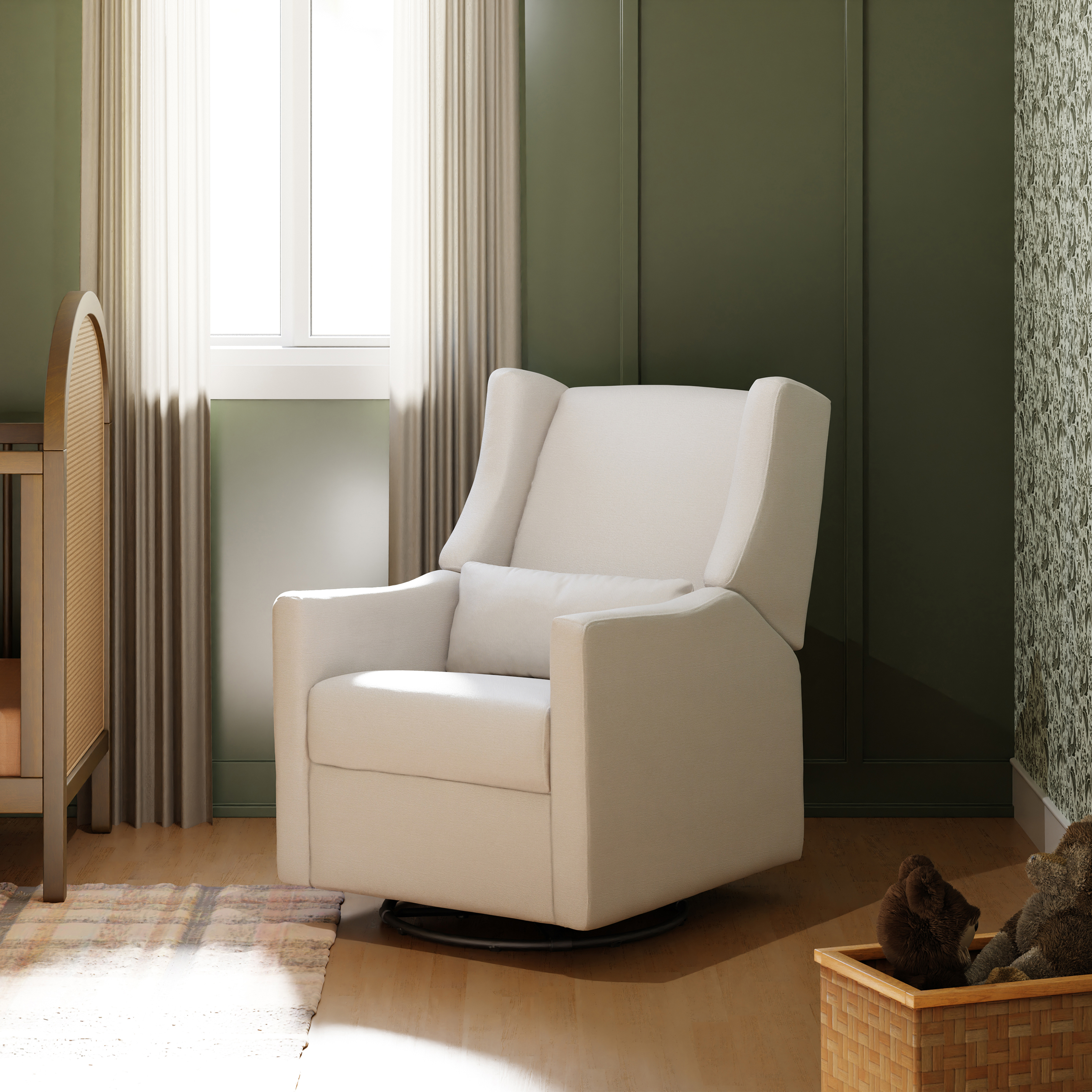babyletto Kiwi Manual Recliner and Swivel Glider - Performance Cream Eco-Weave.