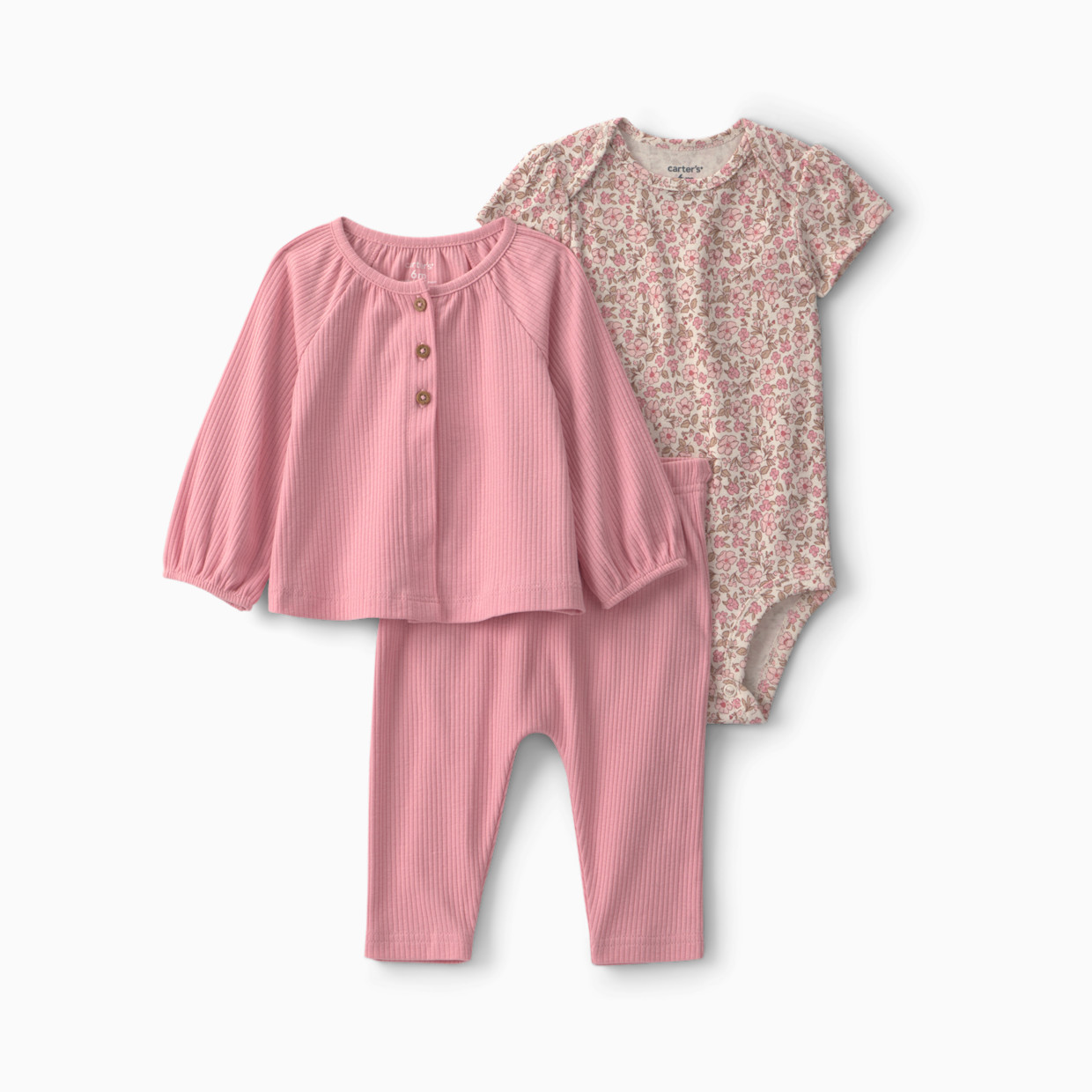 Carter's 3-Piece Long-Sleeve Layering Gift Set - Pink, 3M.