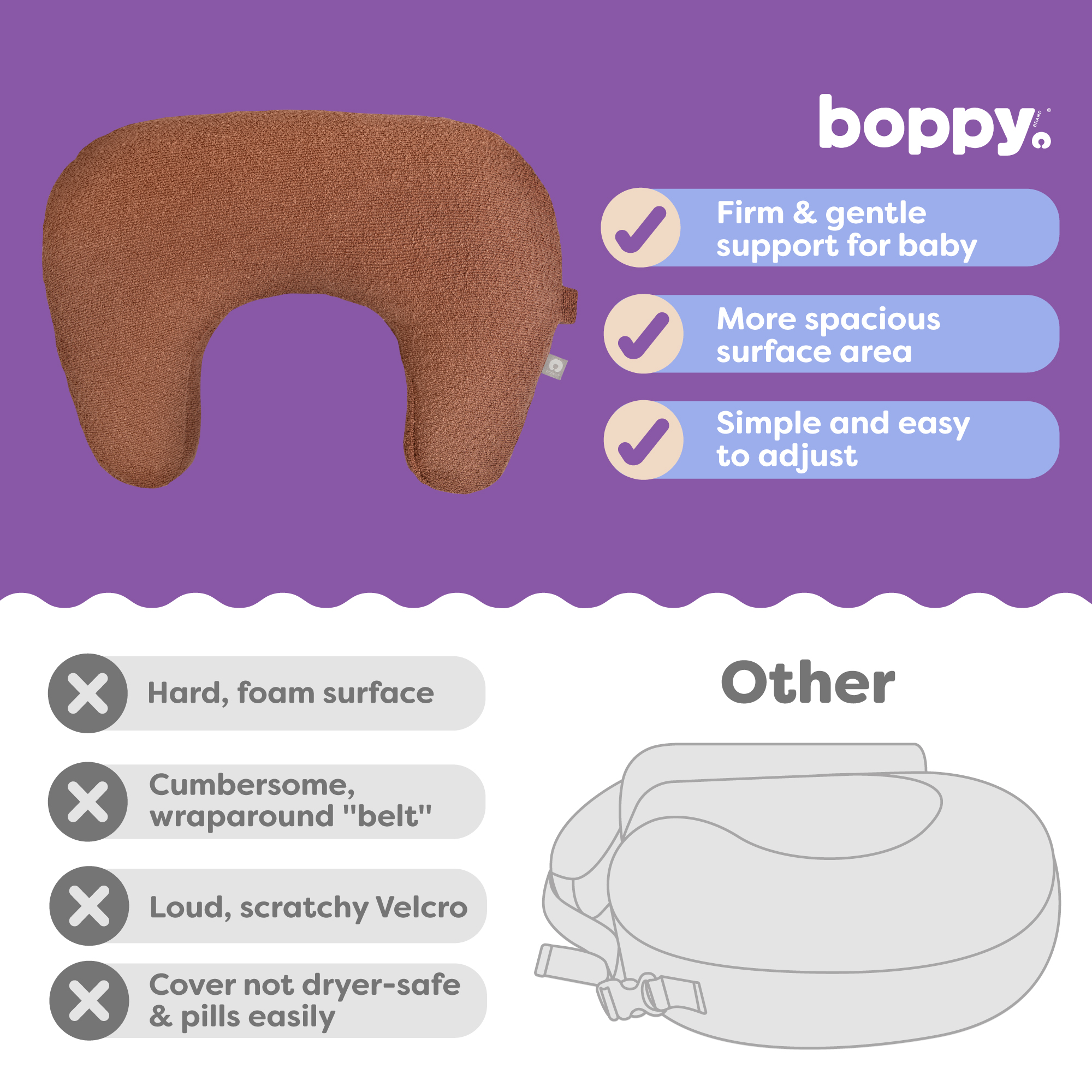 Boppy Nursing Pillow with Luxe Fabric Cover - Chestnut Boucle.