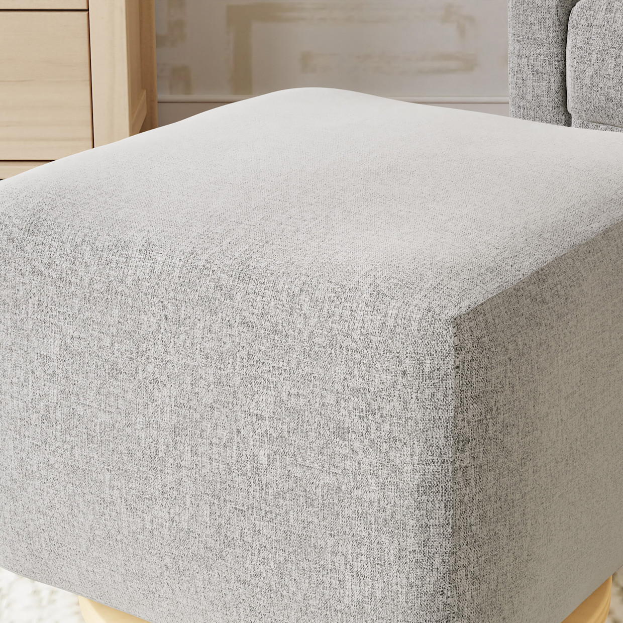 babyletto Kiwi Gliding Ottoman - Performance Grey Eco-Weave With Light Wood Base.
