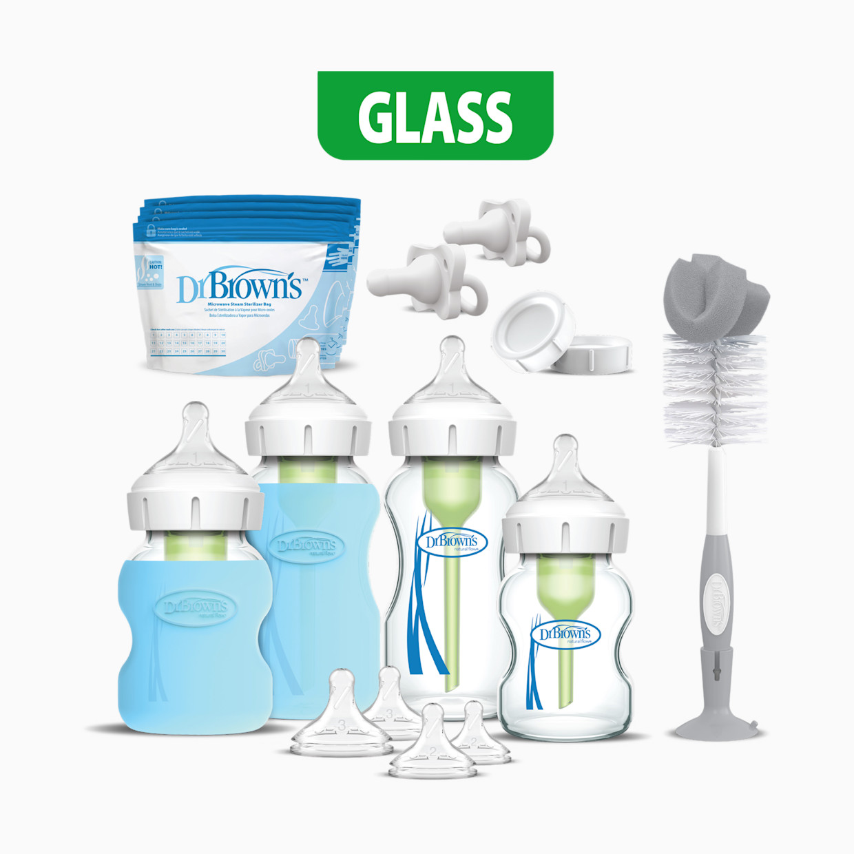 Dr. Brown's Anti-colic Options+ Wide-Neck Glass Bottle Starter Set.