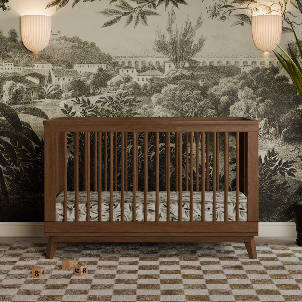 babyletto Scoot 3-in-1 Convertible Crib with Toddler Bed Conversion Kit - Natural Walnut.