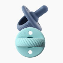 Itzy Ritzy Silicone Pacifiers for Newborn - Itzy Soother Pacifiers Feature Collapsible Handle & Two Air Holes for Added Safety; For Ages Newborn and Up, Set of 2 in Nautical Navy & Robin's Egg