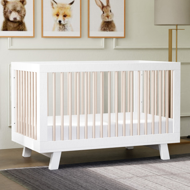 babyletto Hudson 3-in-1 Convertible Crib with Toddler Bed Conversion Kit - White/Washed Natural.
