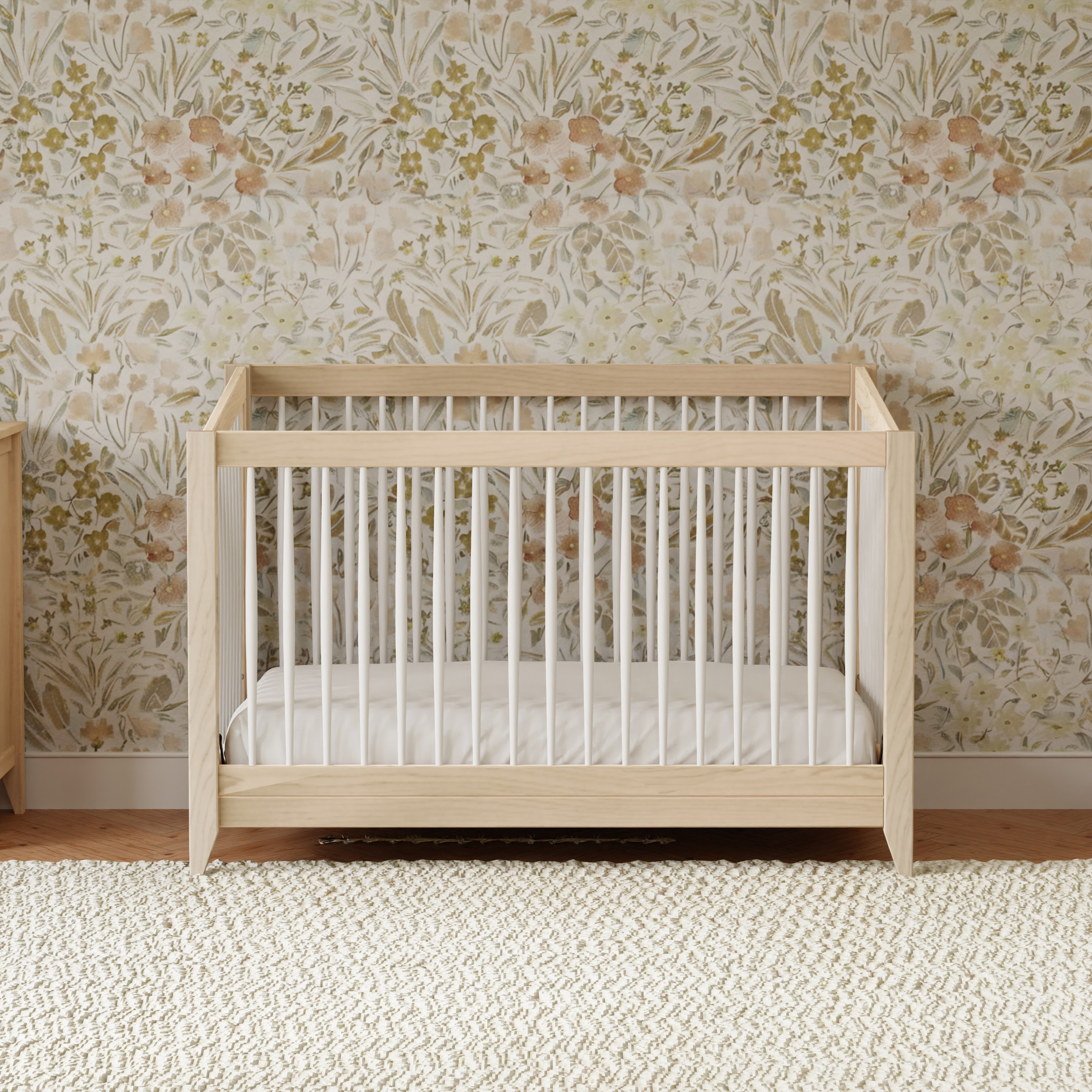babyletto Sprout 4-in-1 Convertible Crib with Toddler Bed Conversion Kit - Washed Natural/White.