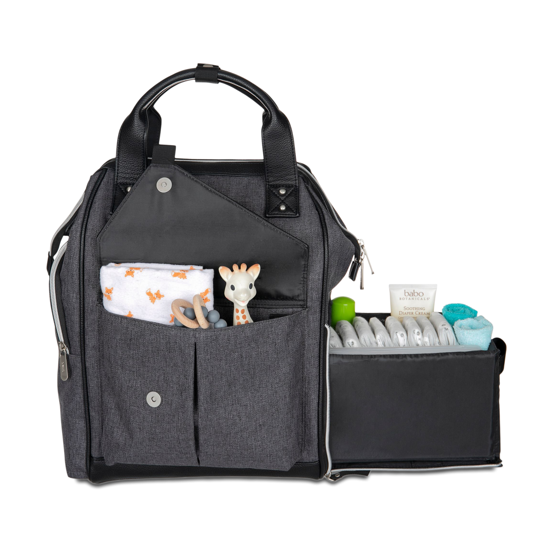 Baby Brezza Lucia SlideOut Caddy Backpack Diaper Bag Grey/Black Babylist Shop