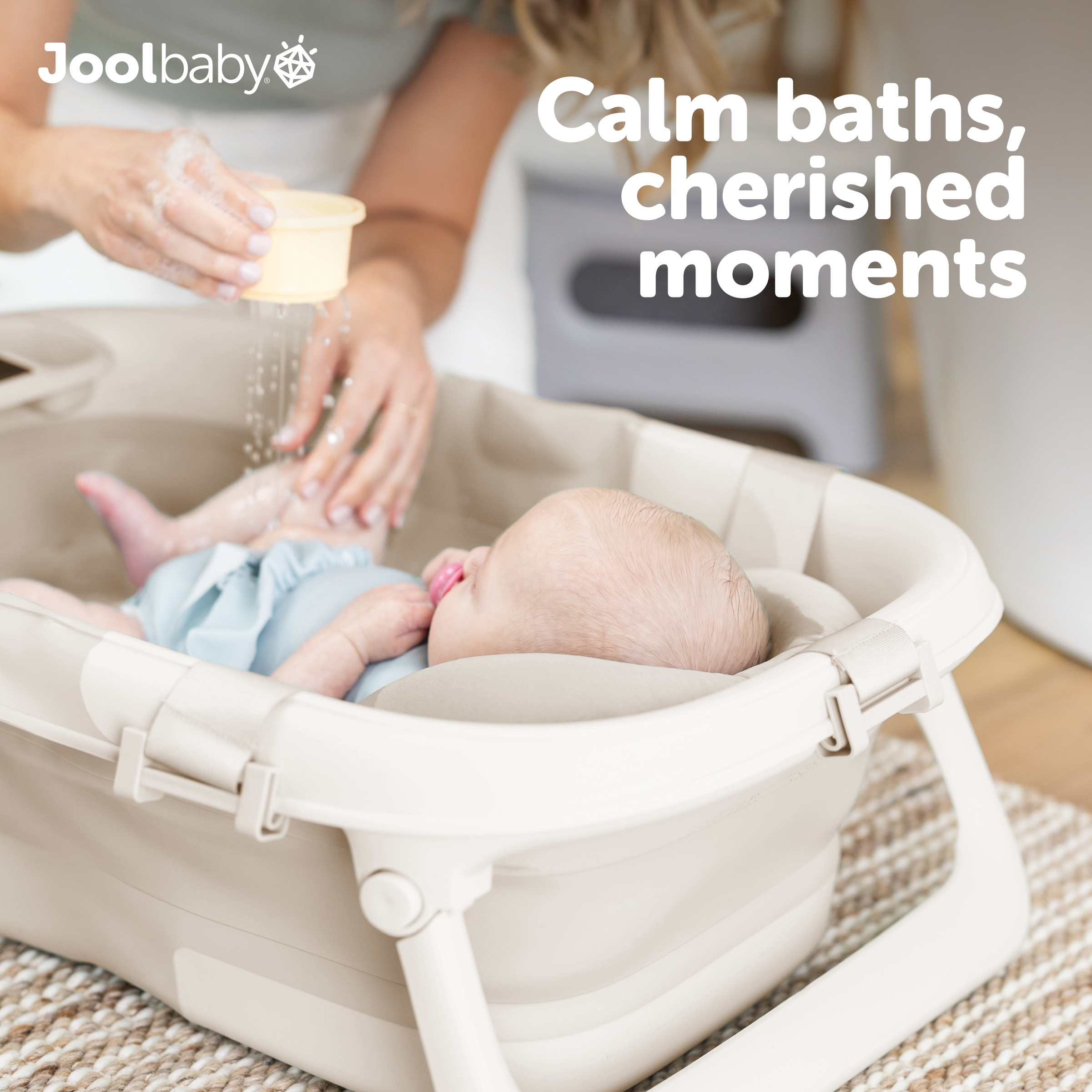Jool Baby Fold ‘n Store Baby Bathtub With Built-in Thermometer - Oat.