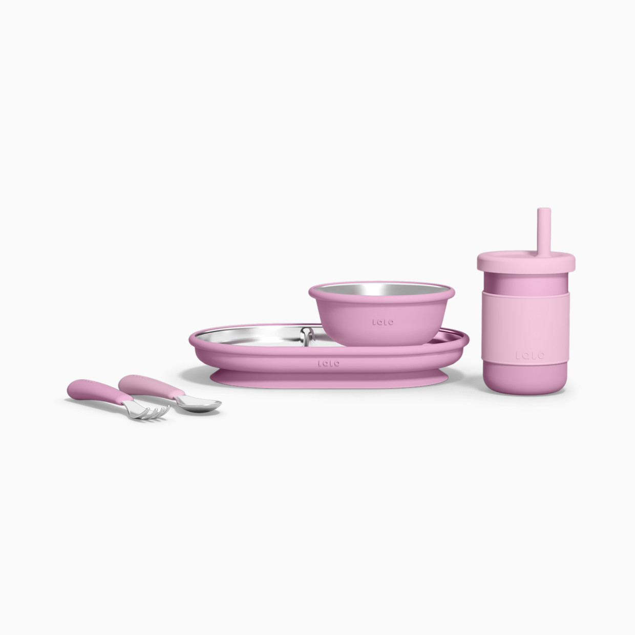 Lalo Stainless Mealtime Essentials - 5pc Set - Bubble Gum.