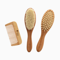 Kyte BABY Bamboo 3-Piece Brush Set - 1 Goat Hair Brush, 1 Wooden Bristle Brush and 1 Bamboo Comb