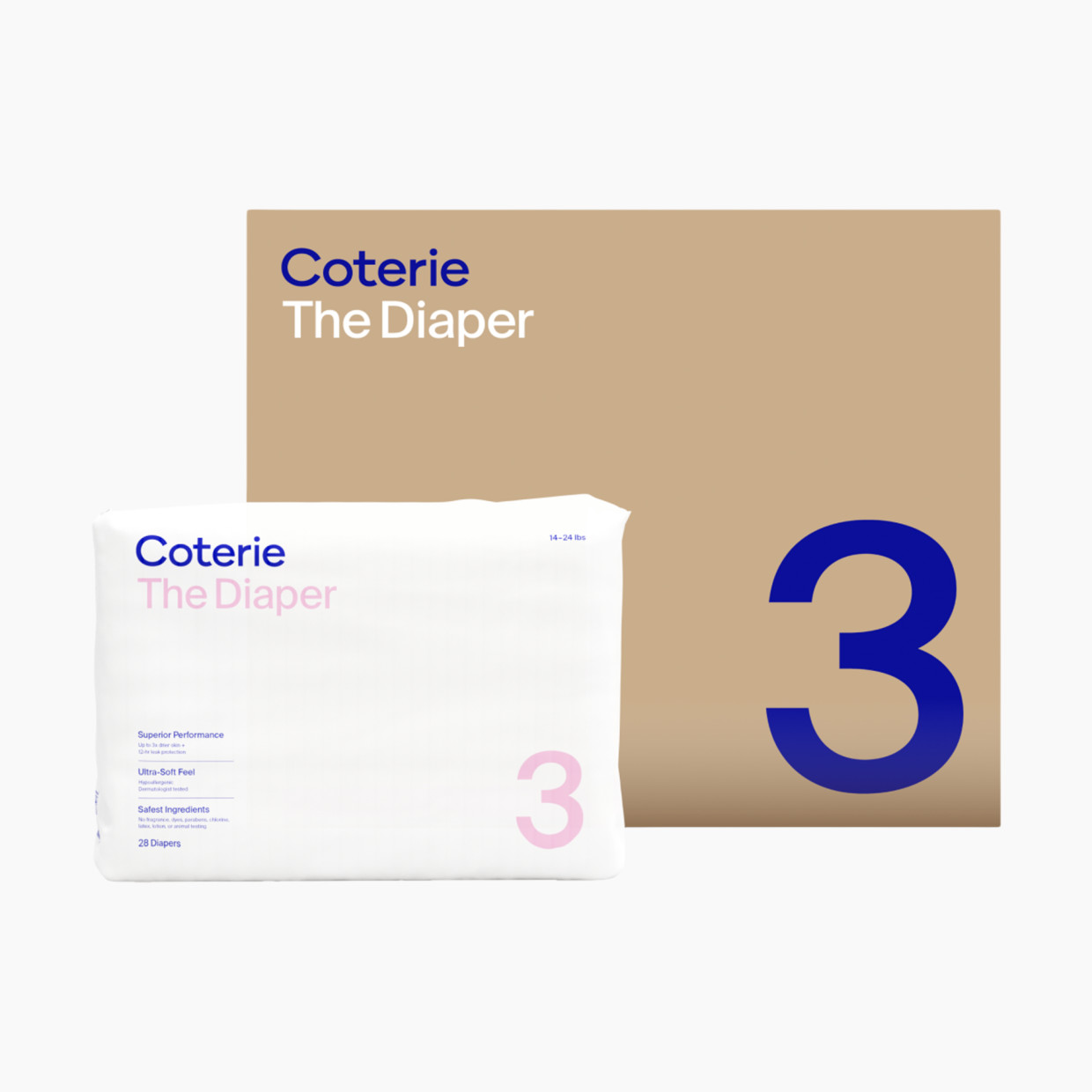 Coterie Ultra Soft Diapers, Monthly Supply - Size 3, 168 Count.