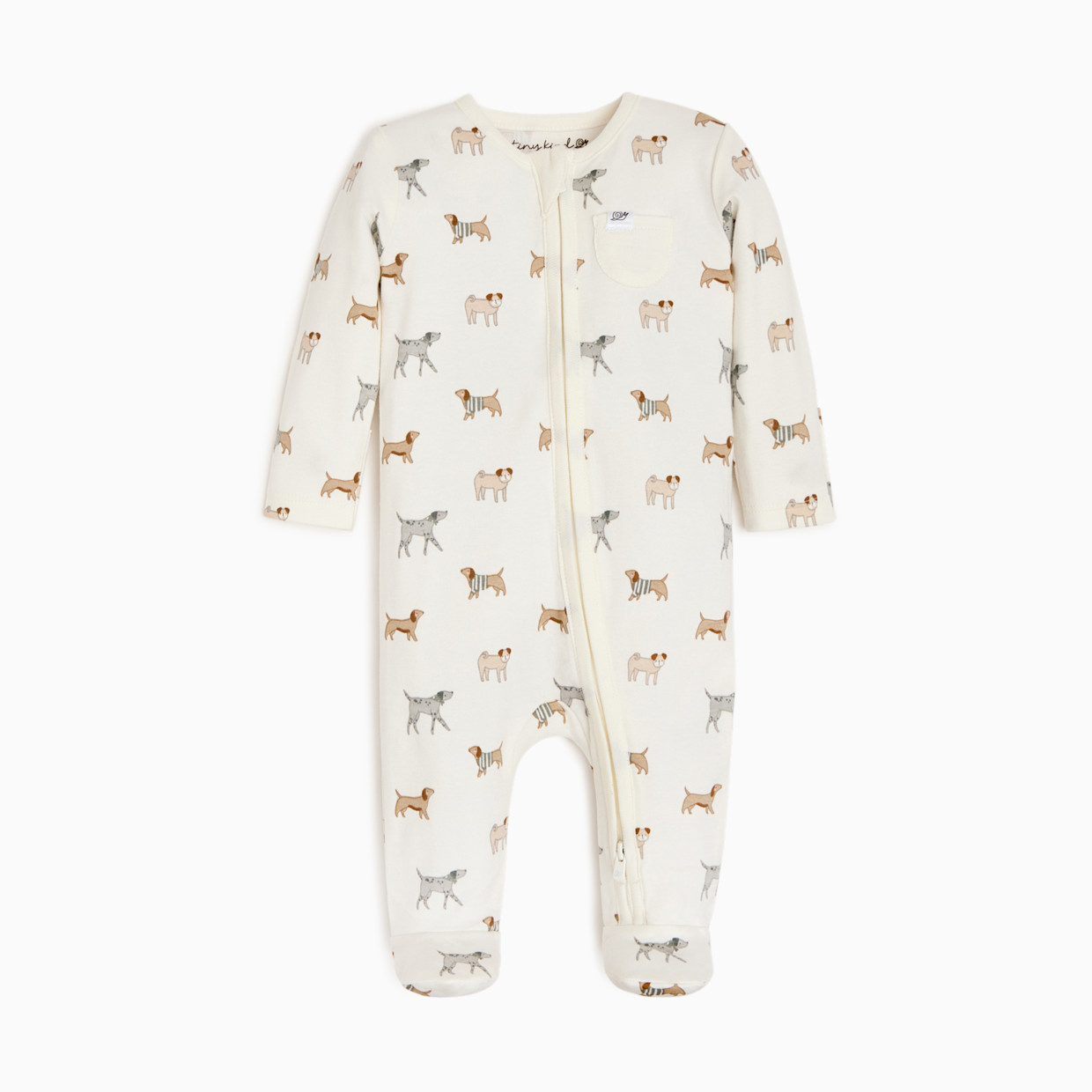 Tiny Kind Organic Cotton Printed 2-Way Zip Footie - Puppy Parade, Nb.