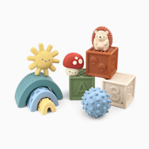 Itzy Ritzy Sensory Blocks Set - Baby Building Blocks 10-Piece Set - Features Soft & Textured Characters - Sensory Toy for Babies & Toddlers Aged 0 Months and Up