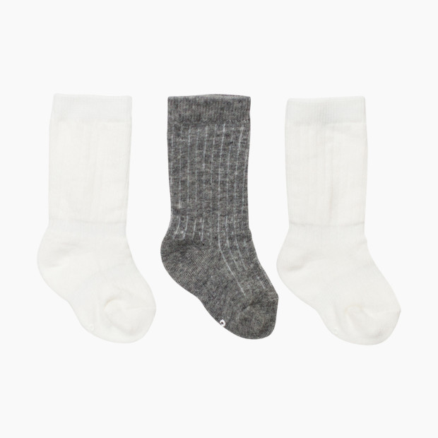 Cheski Socks (3 Pack) - Ribbed Gray/White, 9-18 Months.