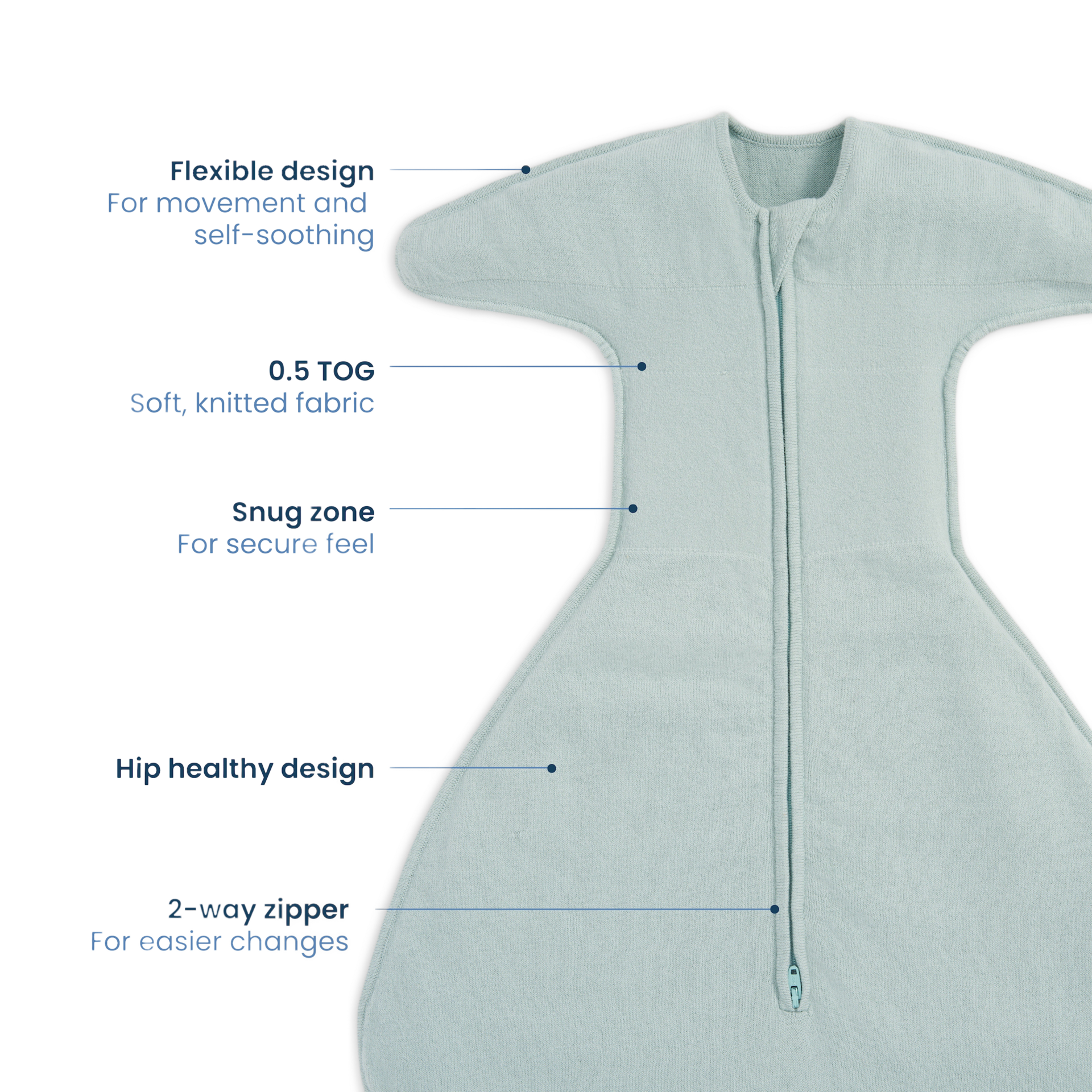 Halo SleepSack SwaddleStretch - Calm Sage, 0-3 M.