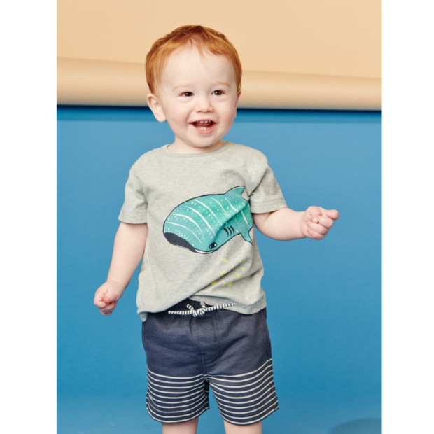 Tea Collection Whale Shark Graphic Tee - Med Heather Grey, 3-6 Months.