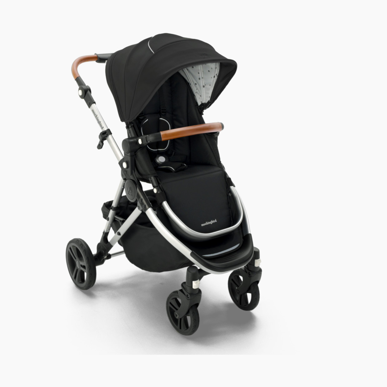 Mockingbird Single Stroller 2.0 - Black/Watercolor Canopy With Penny Leather.