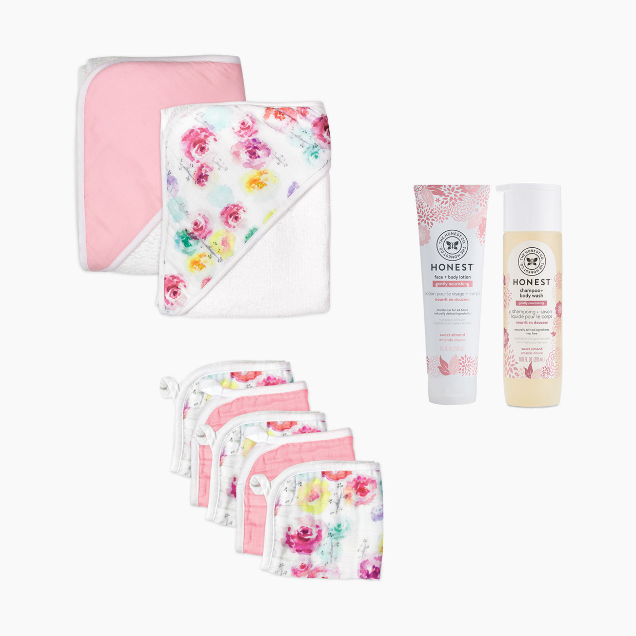 Honest Baby Clothing 9-Piece Organic Cotton Bath Gift Set - Rose Blossom, Os.