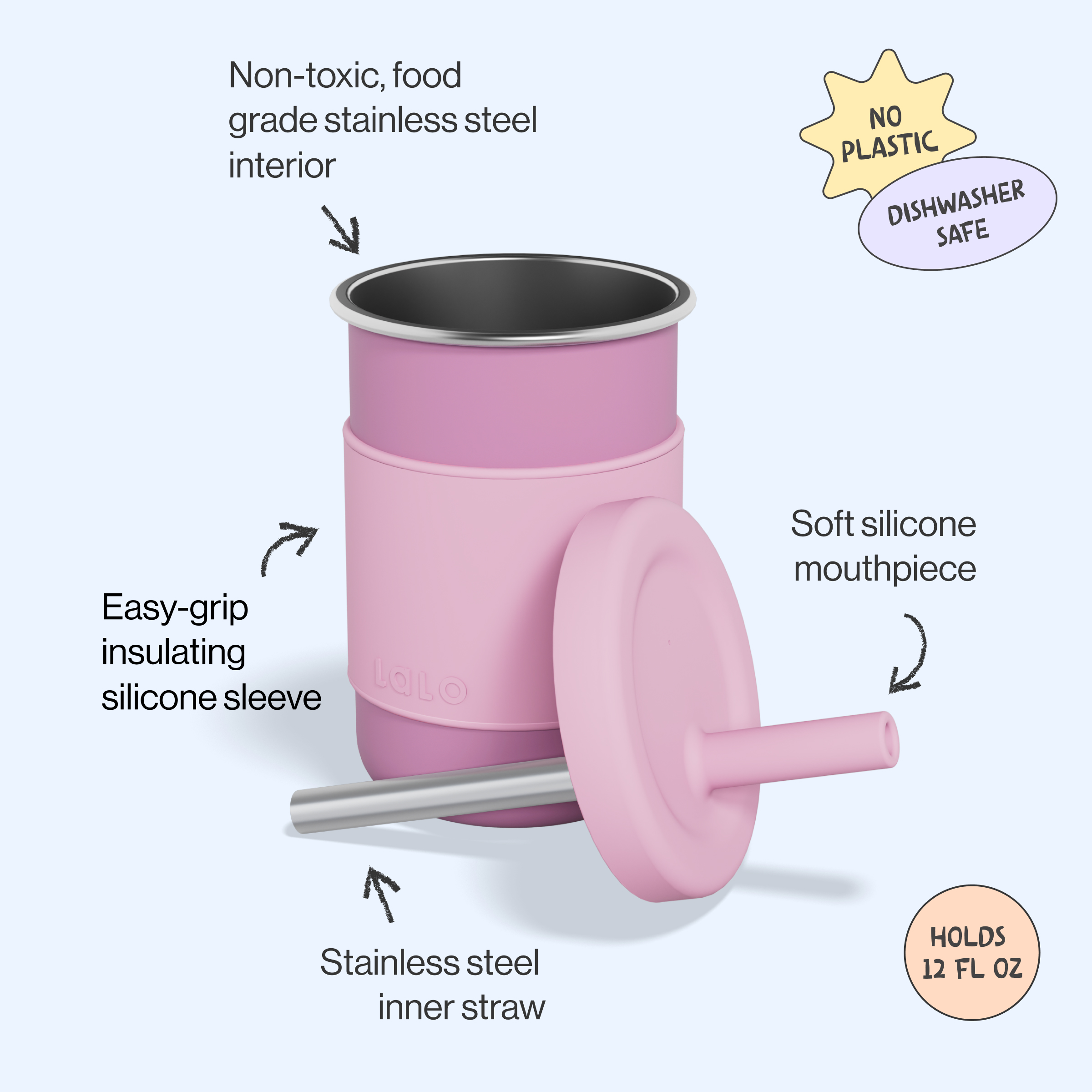 Lalo Stainless Steel Toddler Cup - Bubble Gum.