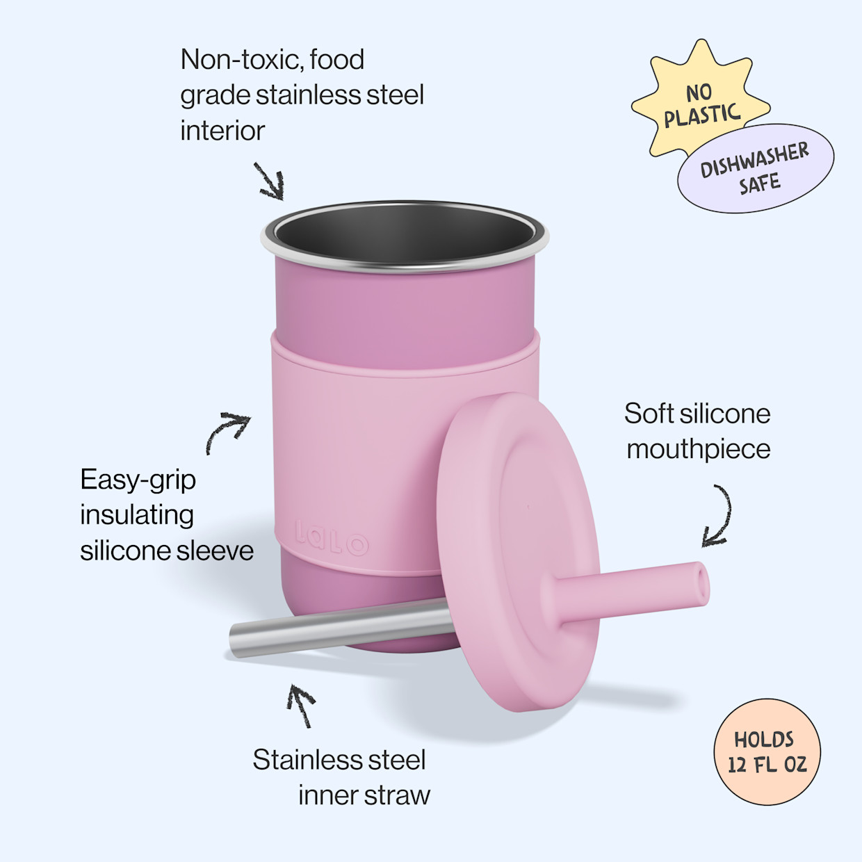 Lalo Stainless Steel Toddler Cup - Bubble Gum.