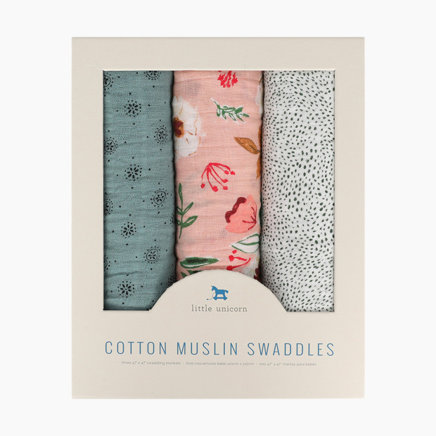 Little Unicorn Cotton Muslin Swaddle Blanket 3 Pack - Vintage Floral.