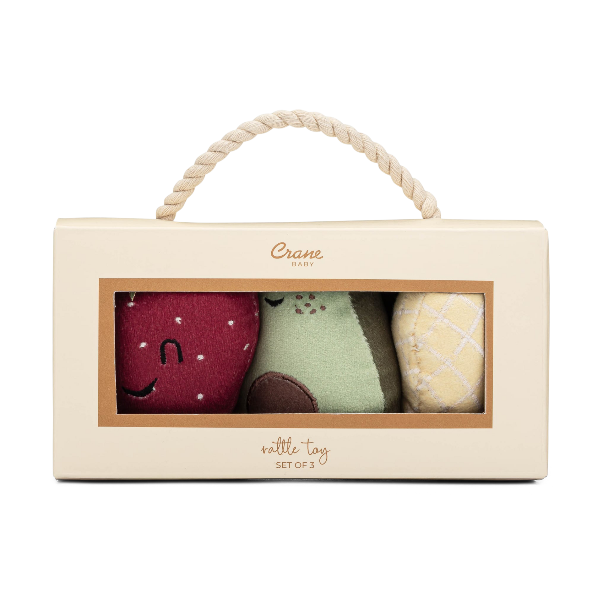 Crane Baby Soft Plush Rattle Set (3 Pack) - Clementine Fruits & Veggies.
