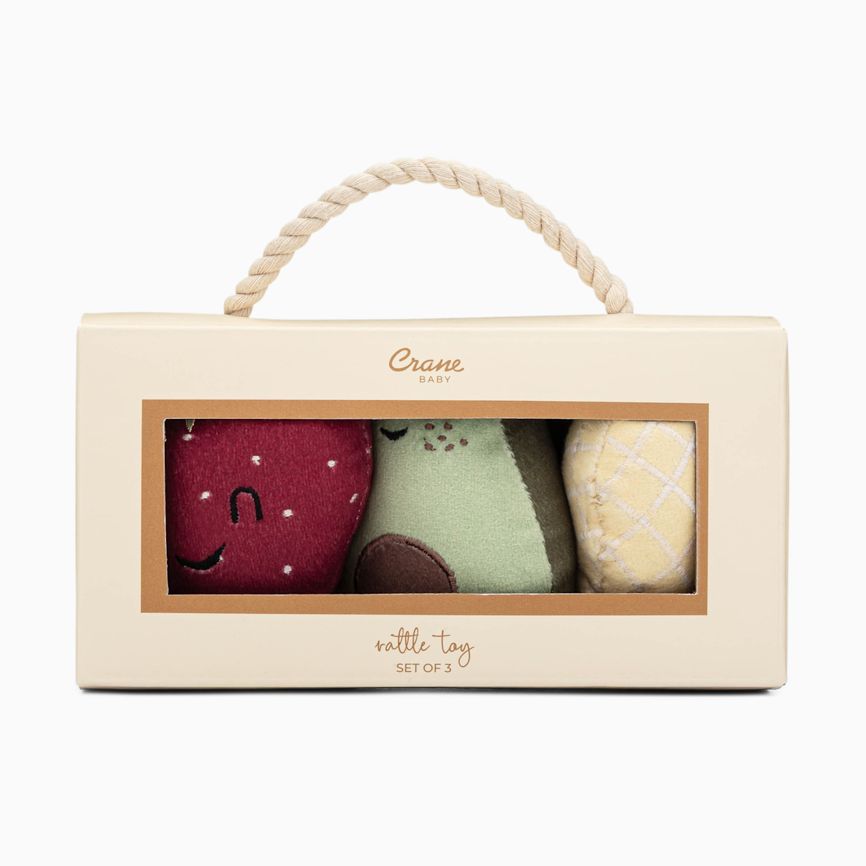 Crane Baby Soft Plush Rattle Set (3 Pack) - Clementine Fruits & Veggies.