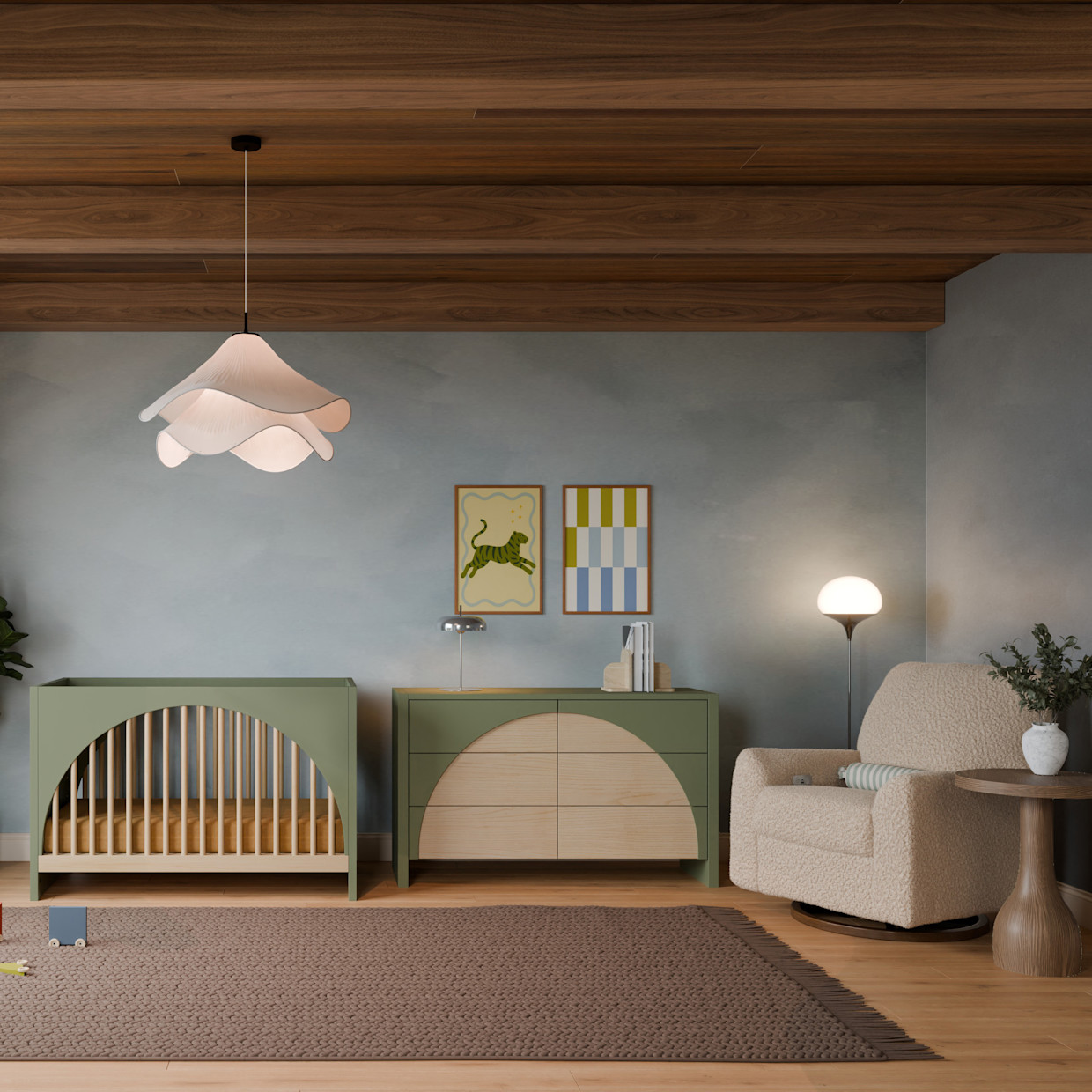 babyletto Moab 3-in-1 Convertible Crib - Olive/Ash.