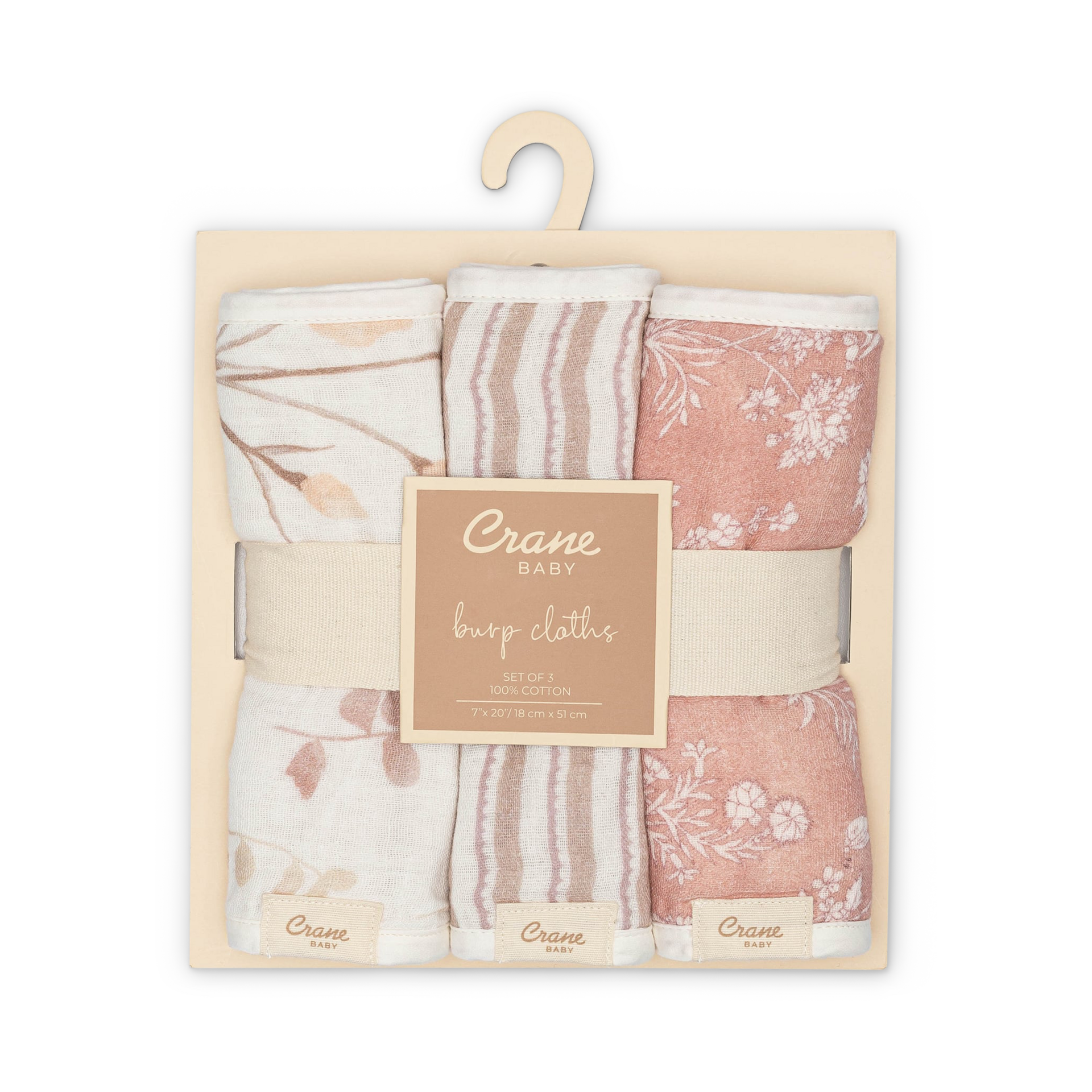 Crane Baby Cotton Muslin Baby Burp Cloth Set (3 Pack) - Violet Floral.