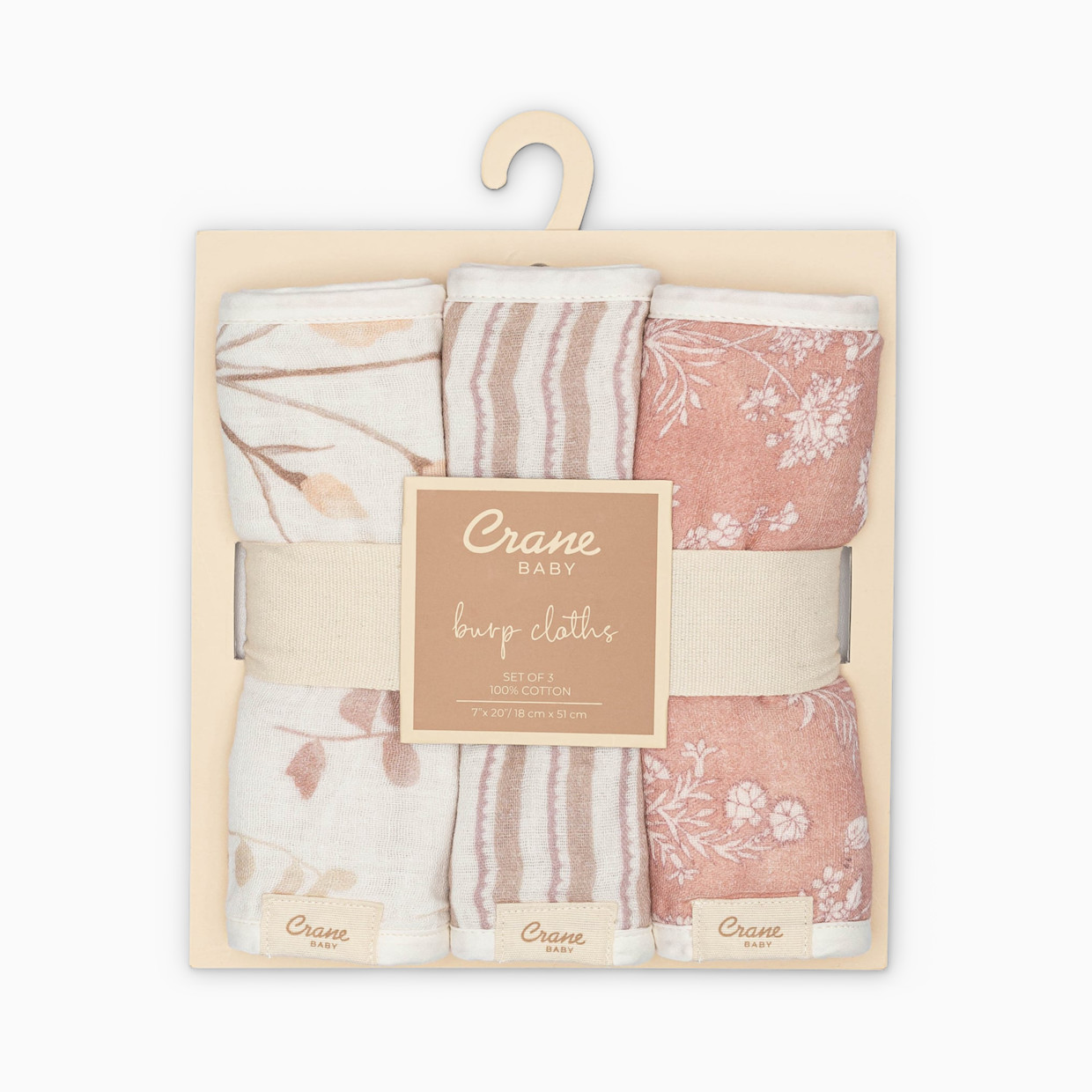 Crane Baby Cotton Muslin Baby Burp Cloth Set (3 Pack) - Violet Floral.