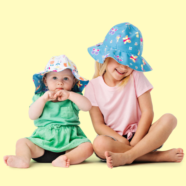 FlapJackKids Reversible Sun Hat - Butterfly/Floral, Small (6-24 Months).