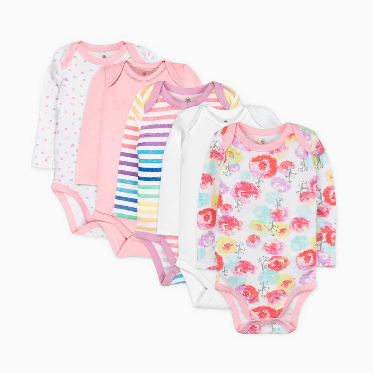 Honest Baby Clothing 5-Pack Organic Cotton Long Sleeve Bodysuit - Rose Blossom, 0-3 M, 5.