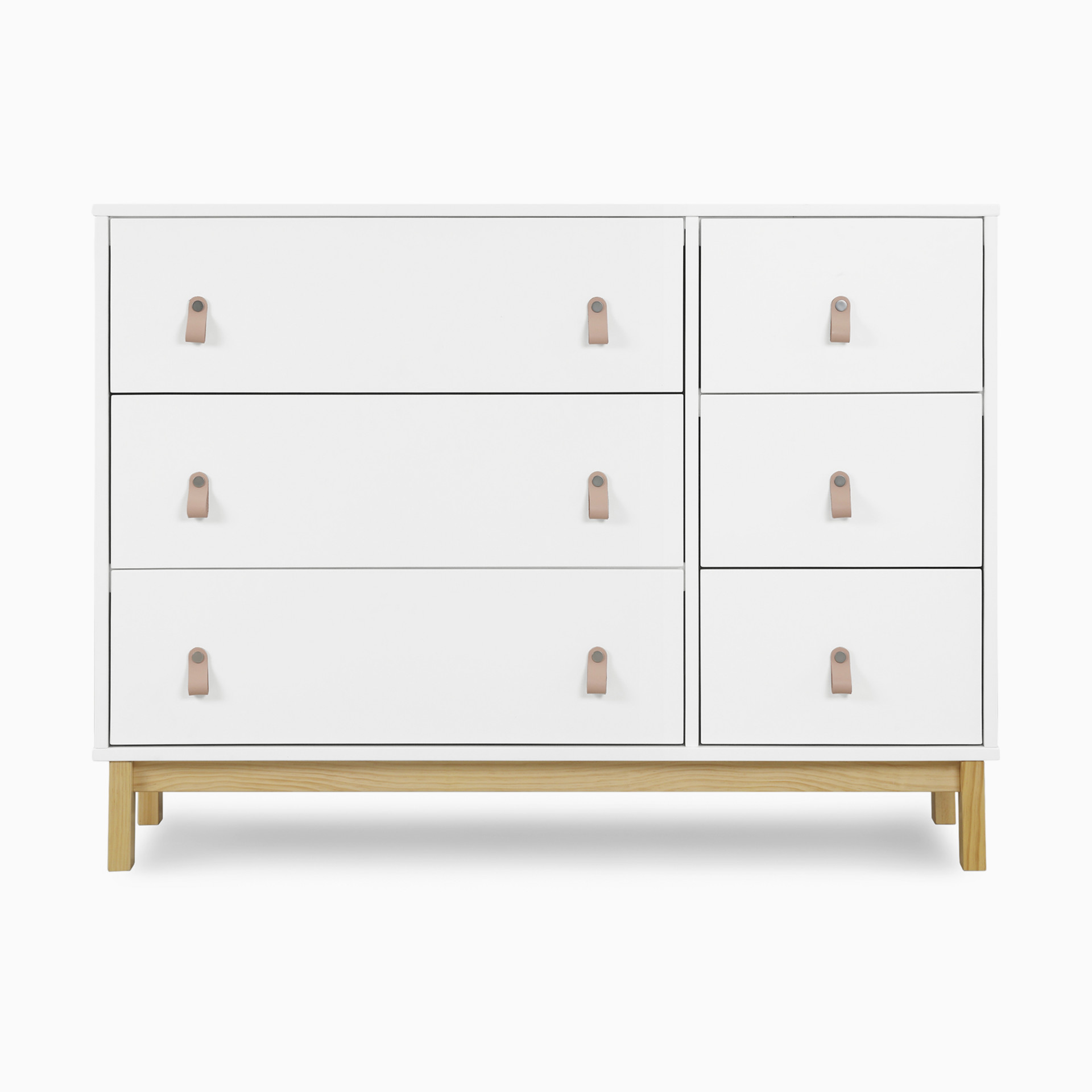 Legacy 6 Drawer Dresser with Leather Pulls and Interlocking Drawers - White