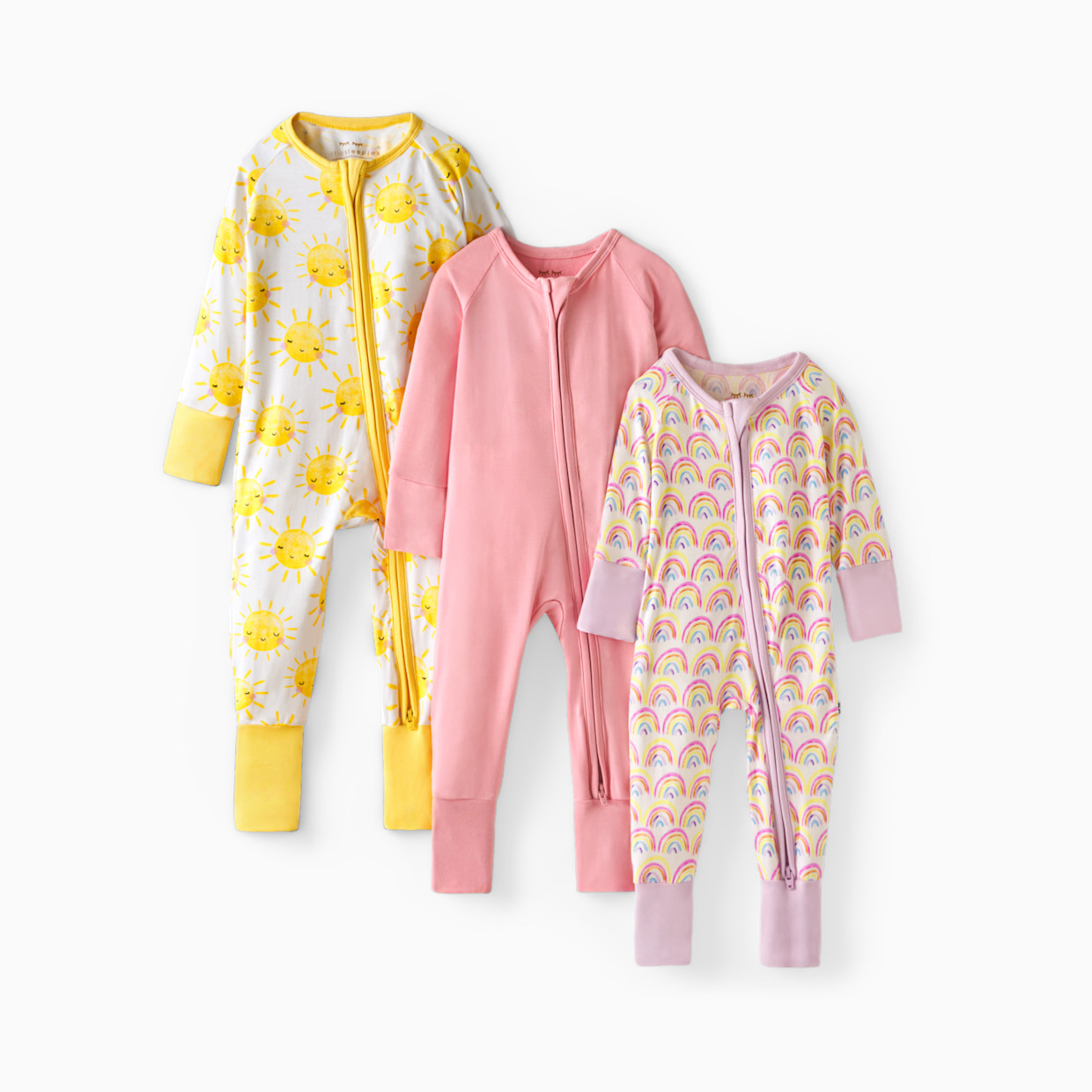 Little Sleepies Grow With Me Zippy Three Pack - Pastel Rainbows, Newborn To 3-6 Months.