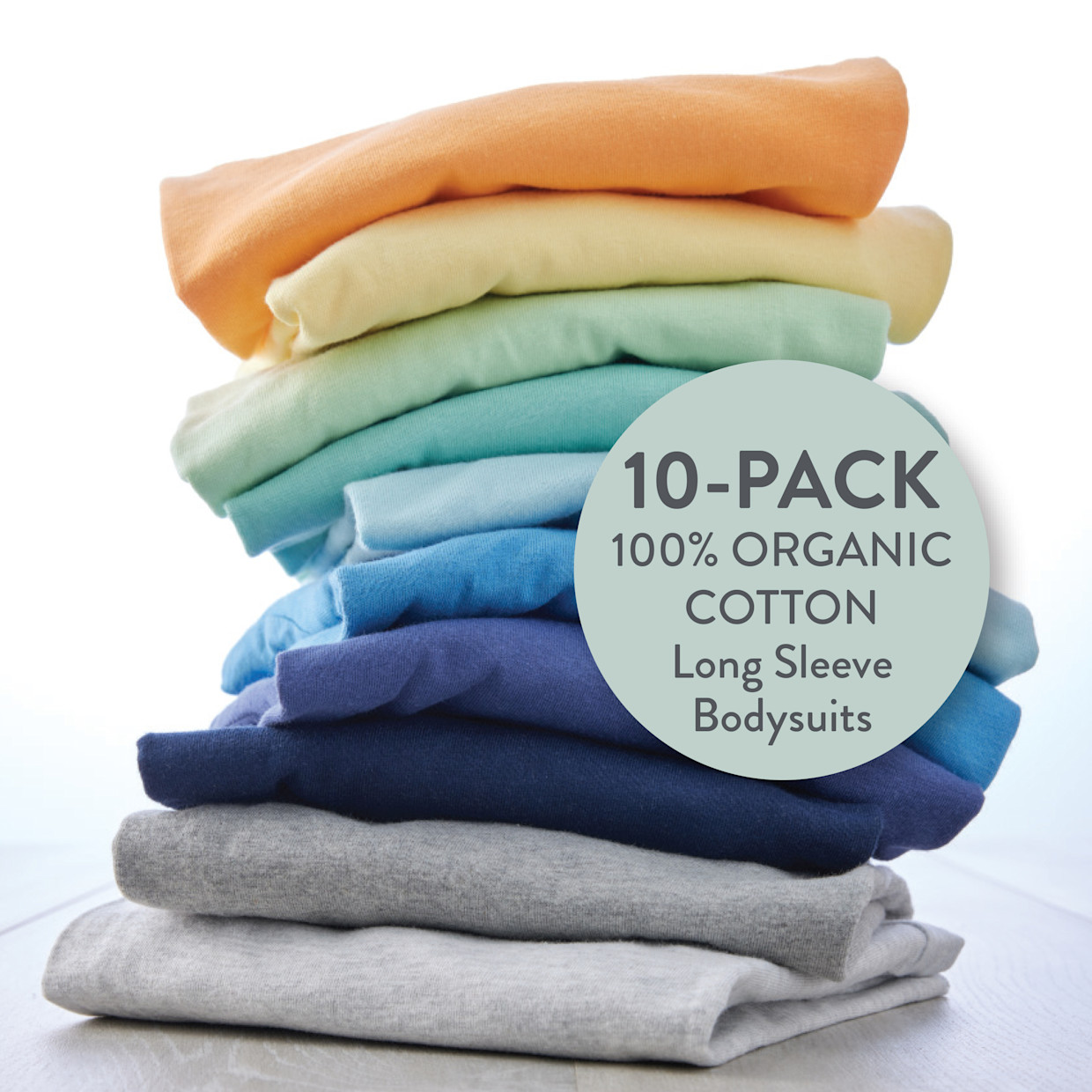 Honest Baby Clothing 10-Pack Organic Cotton Long Sleeve Bodysuits - Rainbow Blues, 0-3 M, 10.